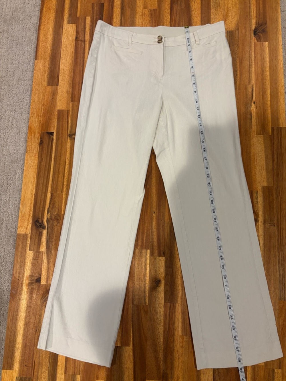 J. Jill Linen Stretch Slim-Leg Pants Slacks Sea Salt Beige Size 8 - Picture 9 of 13